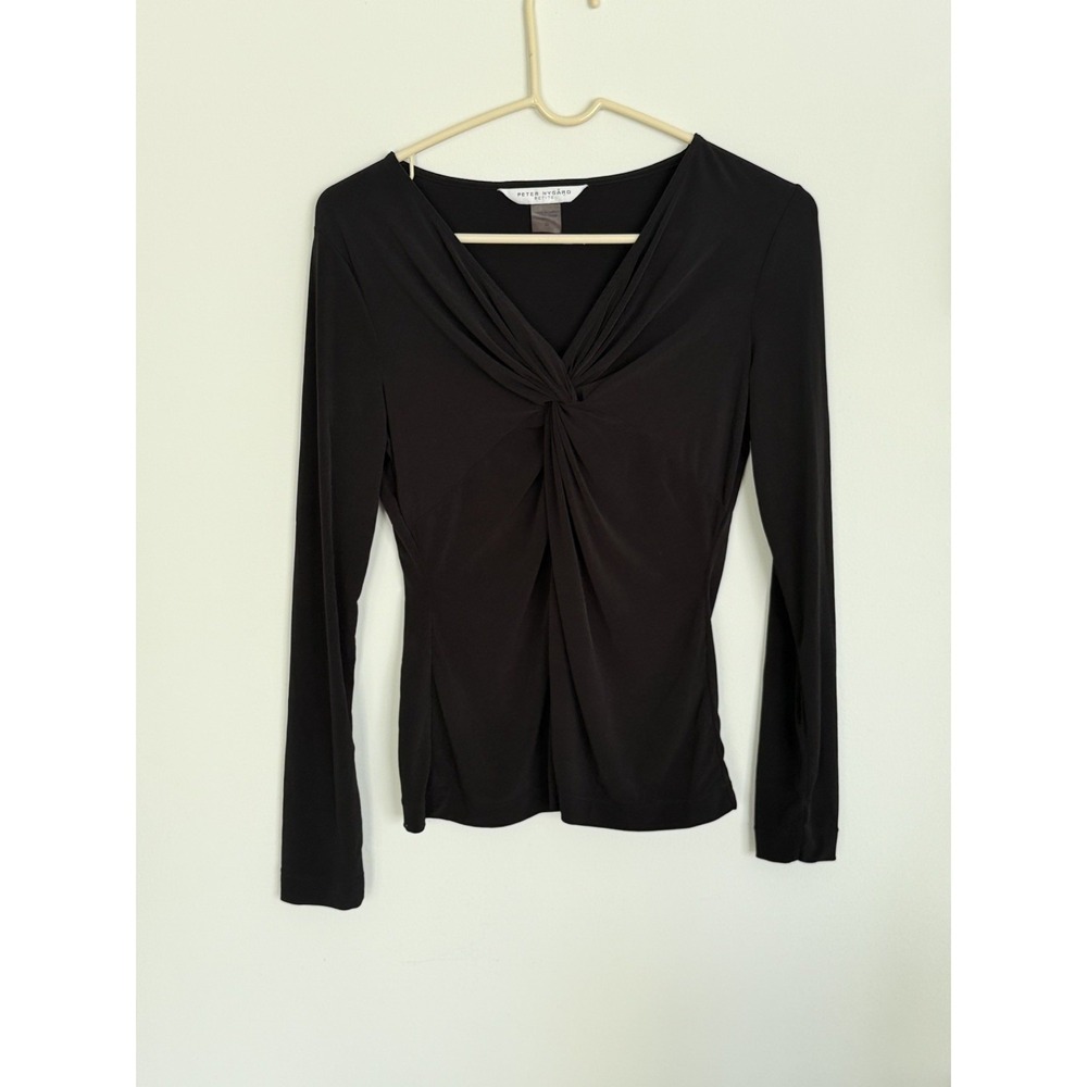 ✨3 for $20 Peter Nygard Petite Black Twist Front V-Neck Top Blouse Small